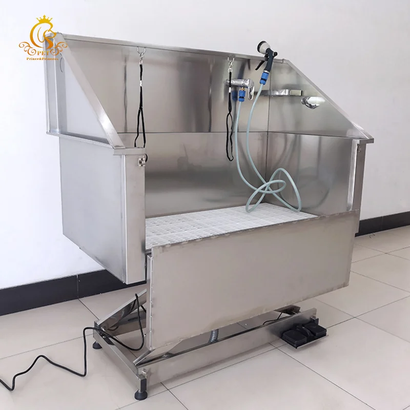 

Профессиональная станция для ухода за собаками из нержавеющей стали с электрическим подъемом и полкой, портативная и регулируемая