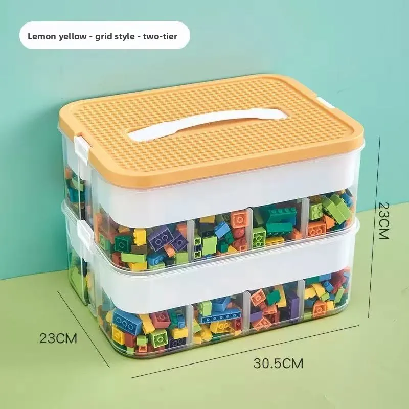 2 Layers Kids Building Block Storage Box Adjustable Sundries Container Classified Small Storage Container Toy Organizer Box