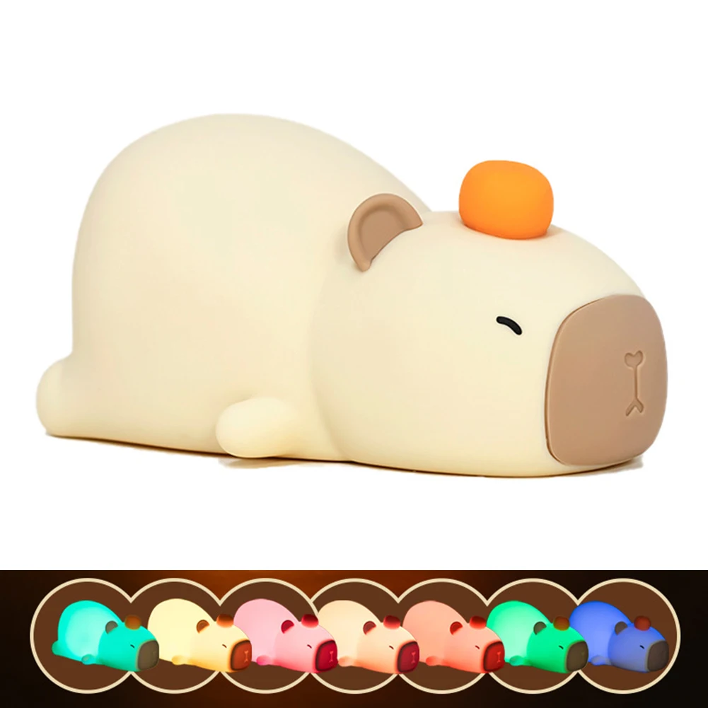 

Capybara Night Light USB Rechargeable LED Squishy Animal Lamp Dimmable Silicone Nursery Nightlight for Kids Bedroom