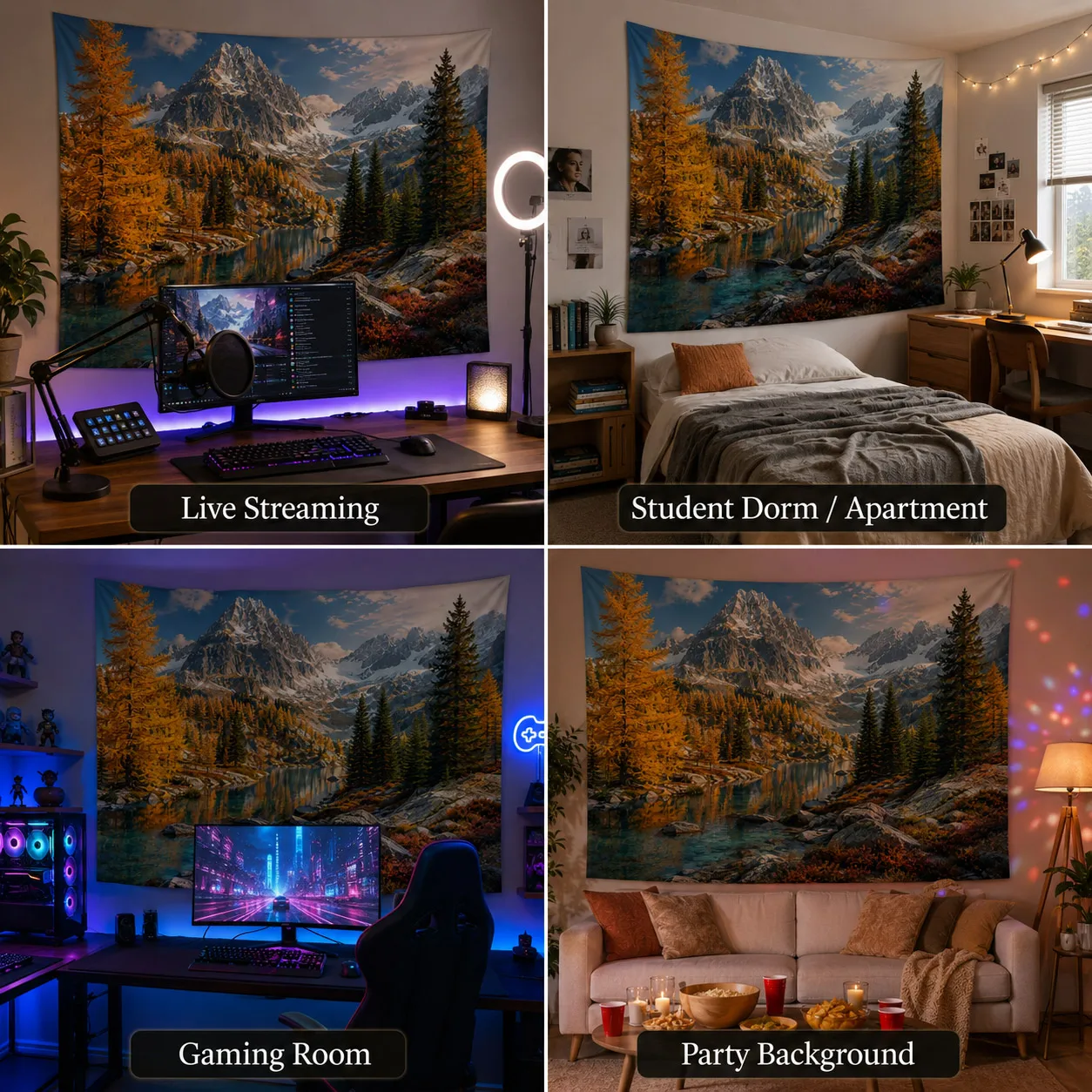 Alpine Mountain Lake Tapestry Autumn Forest Landscape Wall Hanging Nature Scenic Wall Art Bedroom