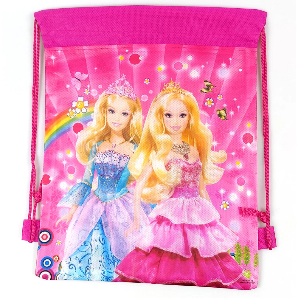 Tema Barbie 1 pz/lotto Mochila tessuti Non tessuti coulisse festa di compleanno bambini ragazze bomboniere regali borse decorare zaino