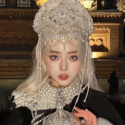 Russian Ethnic Clothes Dress Clothing Headdress Crown Hat Lolita Exotic Trip Shoot Ornament