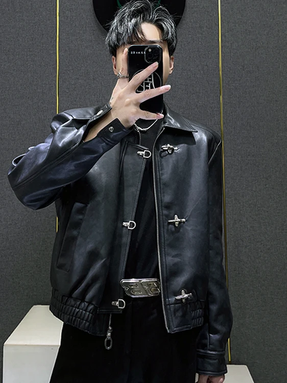 American High-End Metal Aircraft Buckle Leather Jacket Men's Casual Loose Autumn Winter New Style Handsome Casual Jacket
