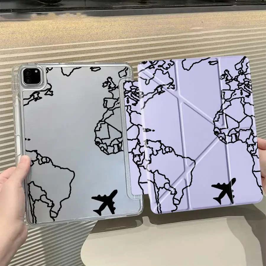 

World Travel Lines Tablet Case For iPad Pro 2025 Pro 11th 10th 9th 8th 7th 12.9inch Air 4 5 M3 M2 1 2 M4 11inch Mini 6 7 Y-Fold