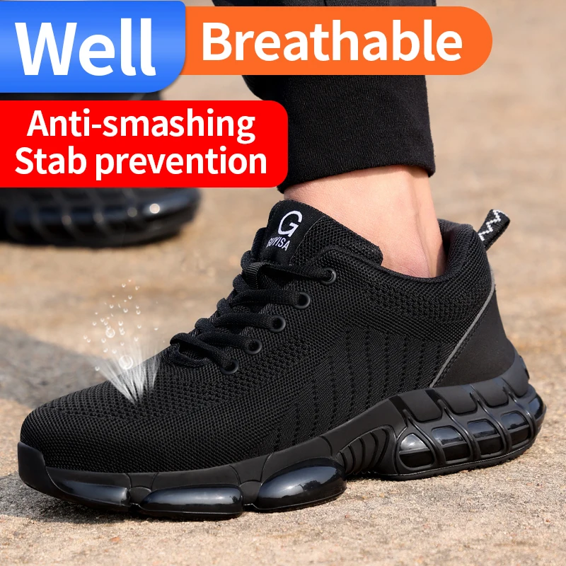 GUYISA Safety ShoesFor Men Steel Toe Black Breathable Comfortable Work Sneakers Steel Toe Protection Size 37-45