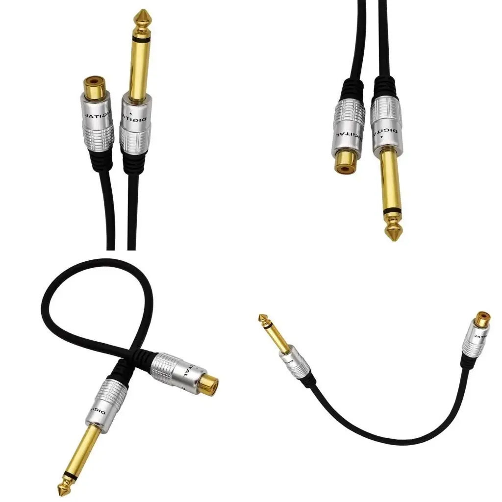 652F 6.35mm 1/4 TS Mono- Male to RCA Female Cable Adapter Aluminum-Shell Copper-Injection Molding Gold Plated Head