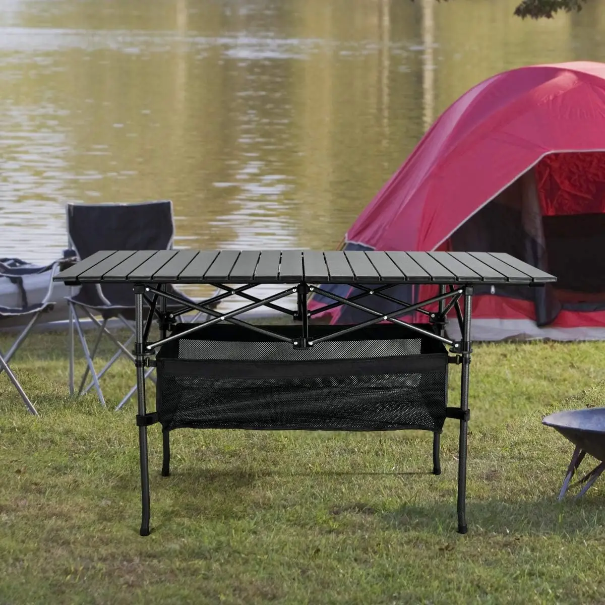 Folding Portable Camp Table Aluminum Fold Up Lightweight Roll Up Table Adjustable Height With Carry Bag Indoor Outdoor For Patio
