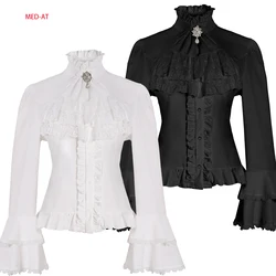 2024 Medieval Costume Steampunk Victorian Top Inner Style Costume for Men European and American Style Pleated Shirt