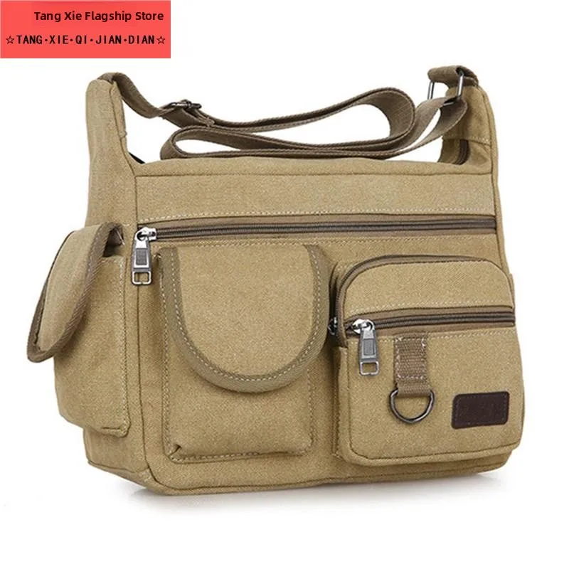 Tas Selempang Pria Kanvas Baru 2025, Model Bapa Kasual, Kapasitas Besar, Remaja, Ritsleting Lembut, Lipat, Warna Polos