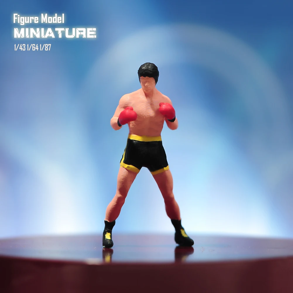 Painted Miniatures 1/87 1/64 1/43 1/24 Black Hair Boxing Man Figure People Model Diorama Dolls Creative Photography Scene Prop