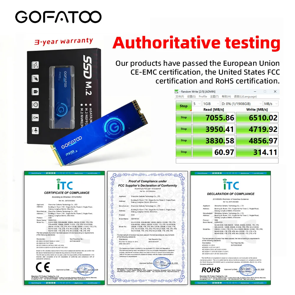 GOFATOO M.2 NVMe PCIe 4.0 x4 SSD 7000MB/s 2280 Internal Solid State Drive 512GB 1TB 2TB Fast Storage PC Laptop Gaming Storage view 3
