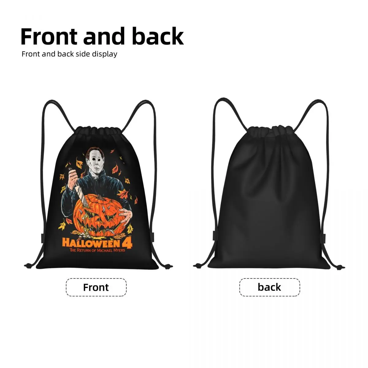 Custom Michael Myers Knives Pumpkin Drawstring Backpack Bags  Lightweight Halloween Horror Movie Gym Sports Sackpack Sacks Yoga