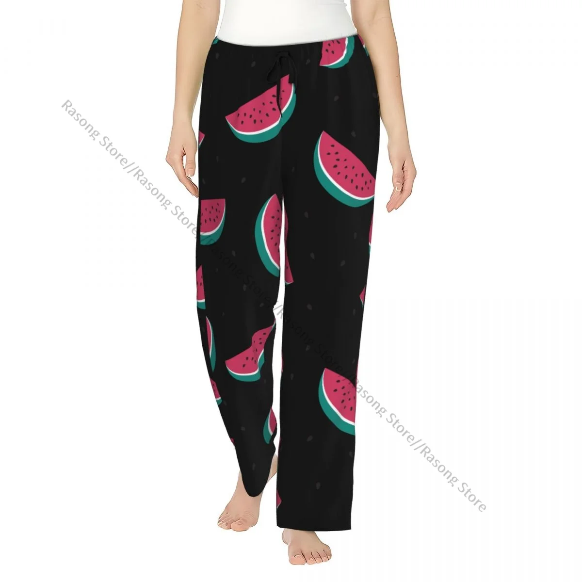 

Women Flannel Lounge Pants Soft Cute Black Watermelon Pattern Pajama Pants Winter Sleepwear