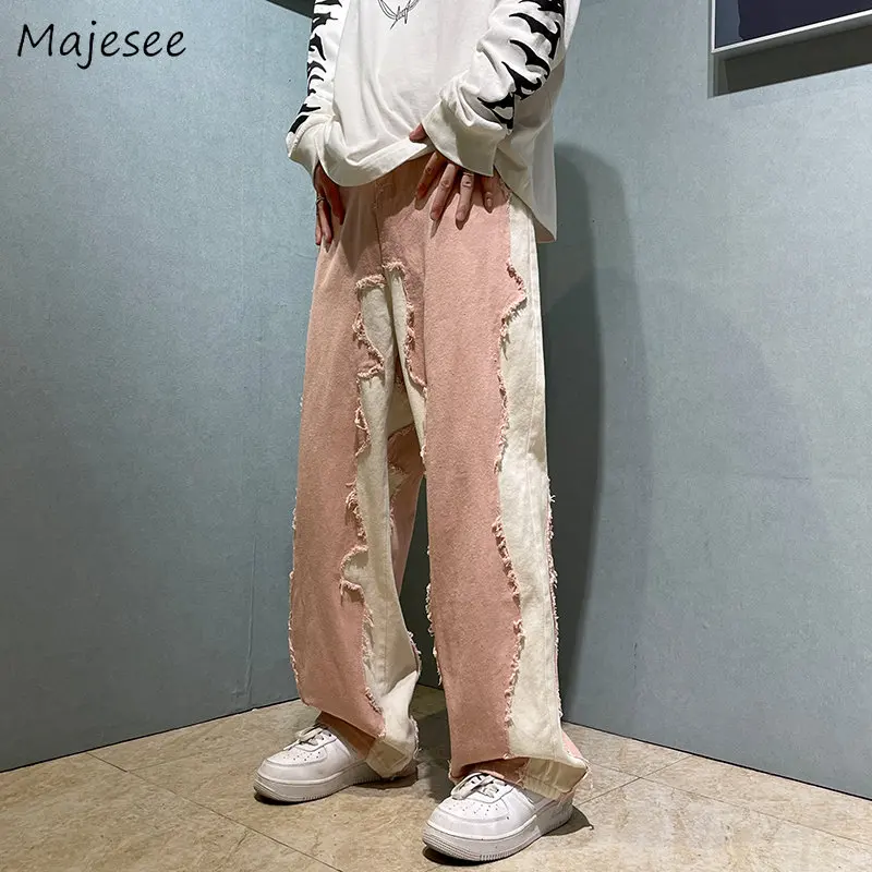 

Men Patchwork Baggy Jeans Denim Handsome Cool Streetwear American Stylish Retro Джинсы Fashion All-match Trousers Hipster Casual