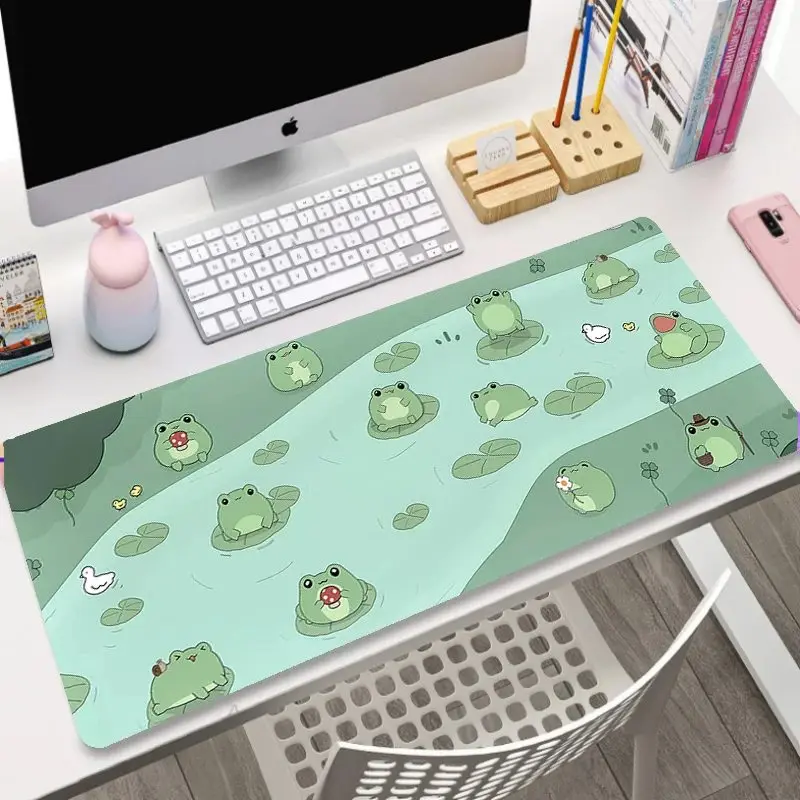 Kawaii Frogs Laptop Mouse Pad Deskmat XXL Large Pc Gamer Mousepad Cute Gaming Keyboard Carpet Cartoon Aesthetic Cozi Lofi Rugs