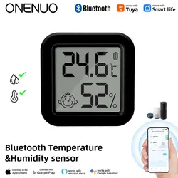 ONENUO Tuya Bluetooth Temperature Humidity Sensor Mini LCD Digital Display with APP Remote Control Thermometer Hygrometer Black