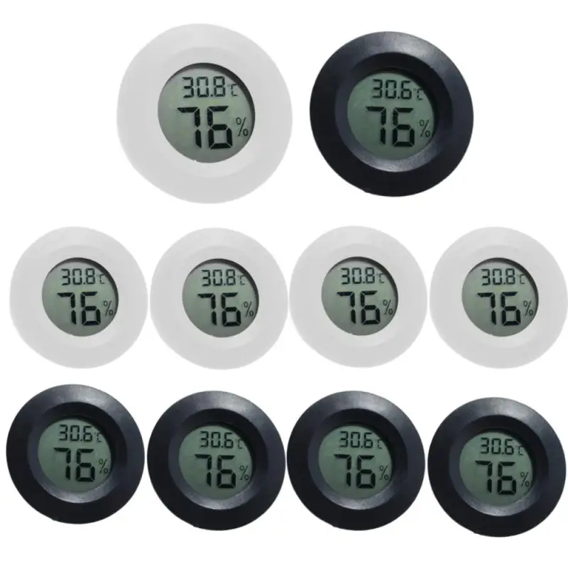 1~10PCS +70°C Mini LCD Digital Thermometer Hygrometer Round Temperature Humidity Tester Sensor Detector For Freezer Cigar Box