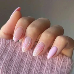 Trend popular Women Girls 24Pcs/Set Short Oval Pink French Butterfly Printed Full Coverage Wearable Fake Nail Press on Nail Art