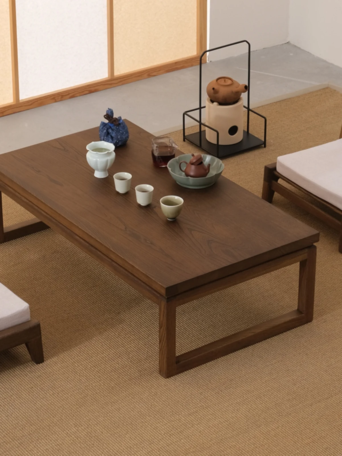 Old elm tatami coffee  solid wood bay window  balcony small coffee Japanese zen floor small low  kang