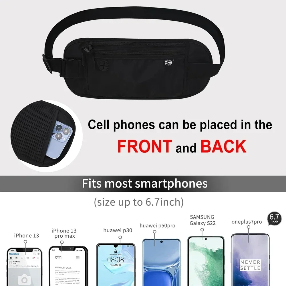 Under Clothes Concealed Money Belt, RFID Blocking Travel Wallet, Multi-Pocket Waist Pouch, Ideal for Overseas Travel, Camping