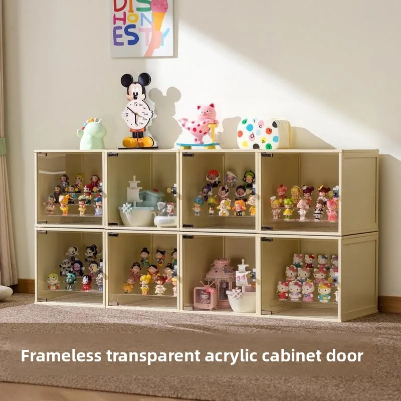 

Acrylic Figure Storage Box Desktop Display Stand Rectangular Staable elf with Light Transparent Model Cabinet Organizer