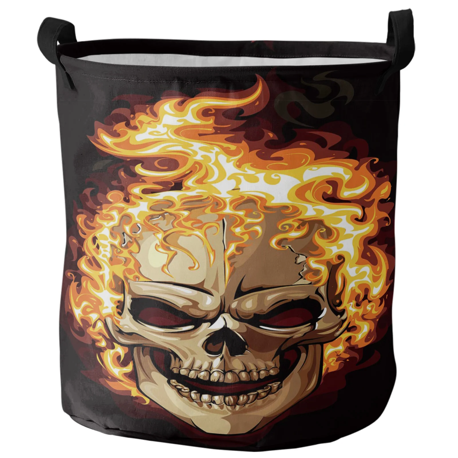 Artistic Flame Skull Black Dirty Laundry Basket Foldable Waterproof Home Organizer Basket Clothing Children Toy Storage Basket