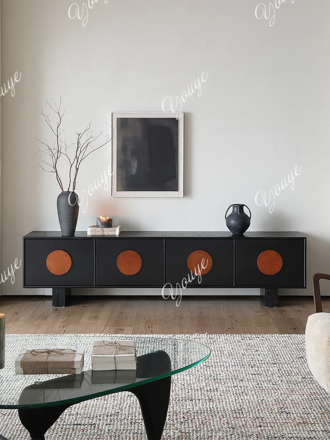 

J Medieval Solid Wood TV Cabinet 2025 New French Retro Living Room Black High-footed Floor Cabinet Small Apartment Storage Cabin