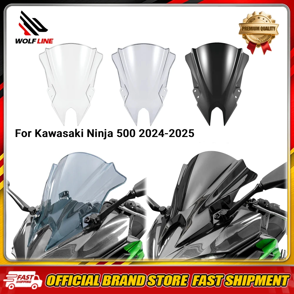 WOLFLINE Windshield Windscreen for Kawasaki Ninja 500 2024-2025 Wind Deflector for Daily City Commuting Distance Highway Touring