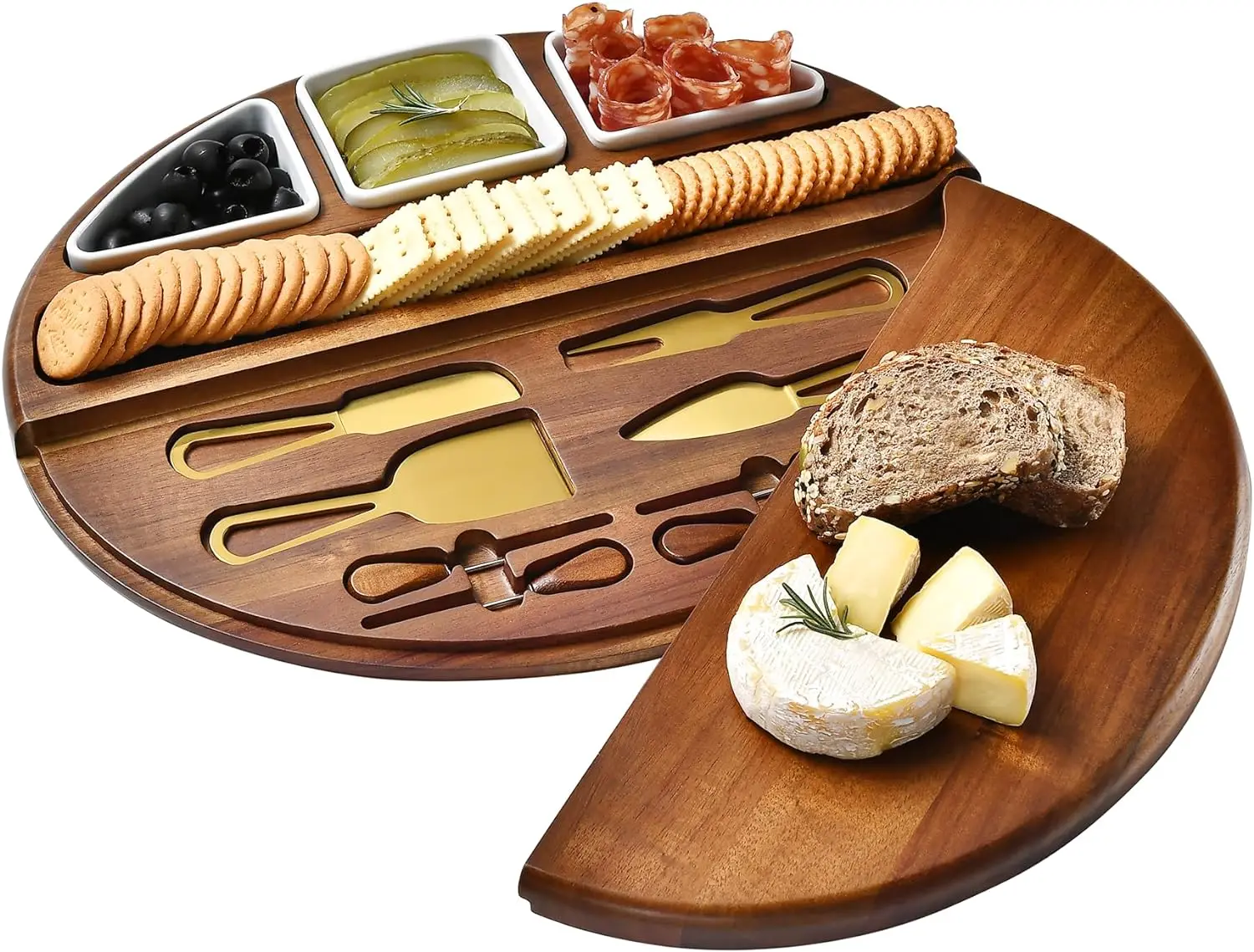 

Premium Acacia Wood Cheese Board - Large Charcuterie Set with Cutting Wood for Serving - Ideal for Christmas, Wedding