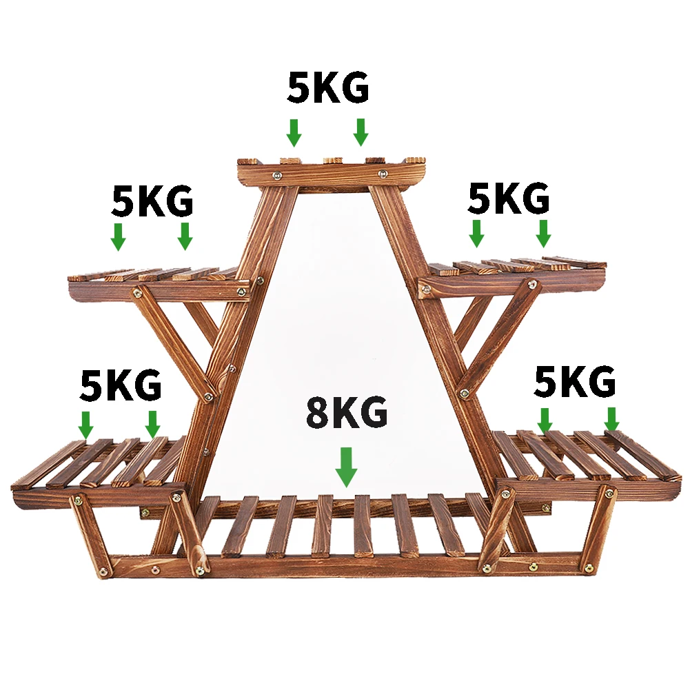 Wood Plant Stand Indoor Outdoor Carbonized Triangle 6 Tiered Corner Plant Rack Flower Pots Display Rack Shelf Holder