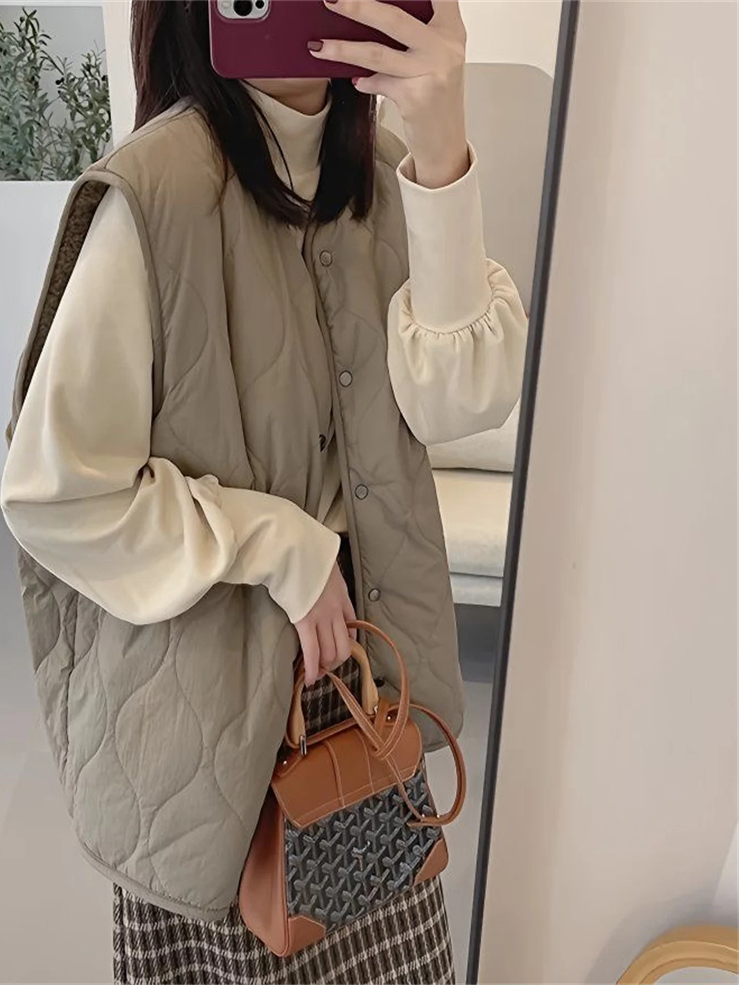 

Retro Cotton Vest Large Size Women's Autumn Winter New Sle Mid-Length Thiened Warm Loose oulder Pad Vest Outerwear