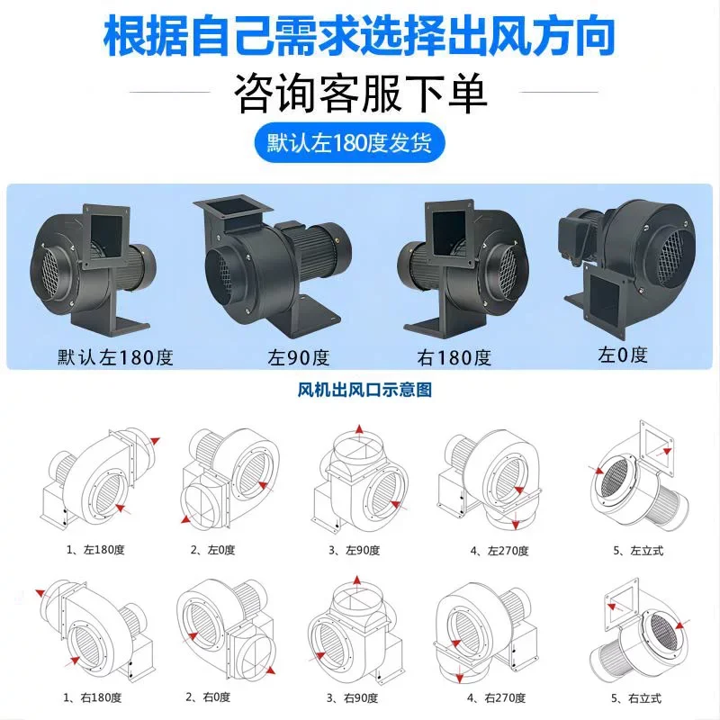 Centrifugal fan with strong blower and large suction 220V commercial pipeline smoke exhaust industrial induced air exhaust fan