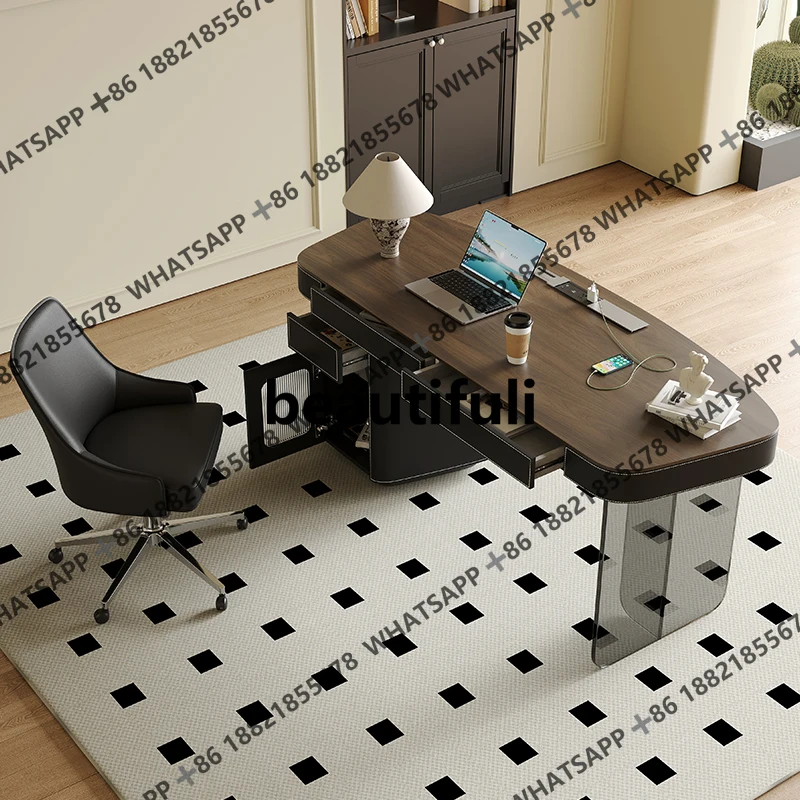 Solid wood retro style home study writing desk design sense desk walnut veneer computer