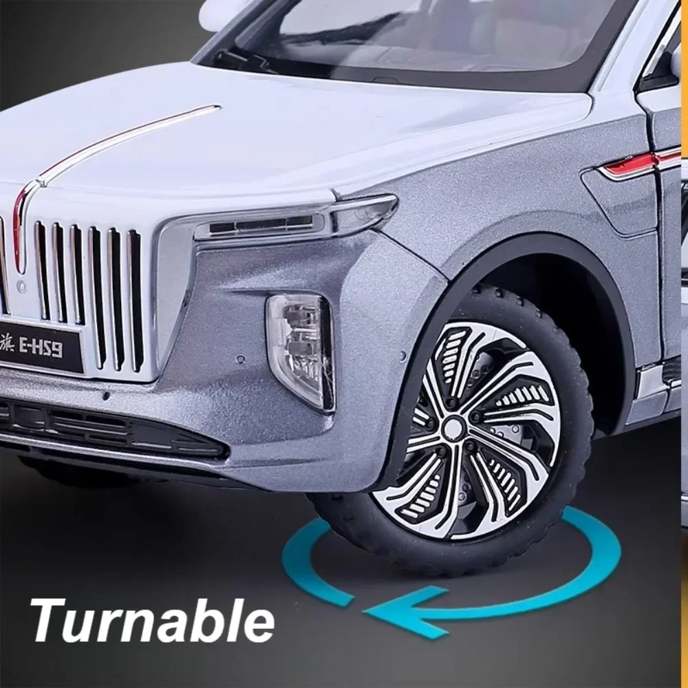 1:24 Toy HONGQI E-HS9 H9 Car Models Diecast Metal Shock Absorption Doors Opened Pull Back Sound Light Christmas Gifts for Kids