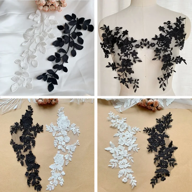 

2 шт./1 пара, белый черный кружевной воротник, вырез, зеркальная кружевная аппликация, вышивка, нашивки, аксессуары для шитья ткани
