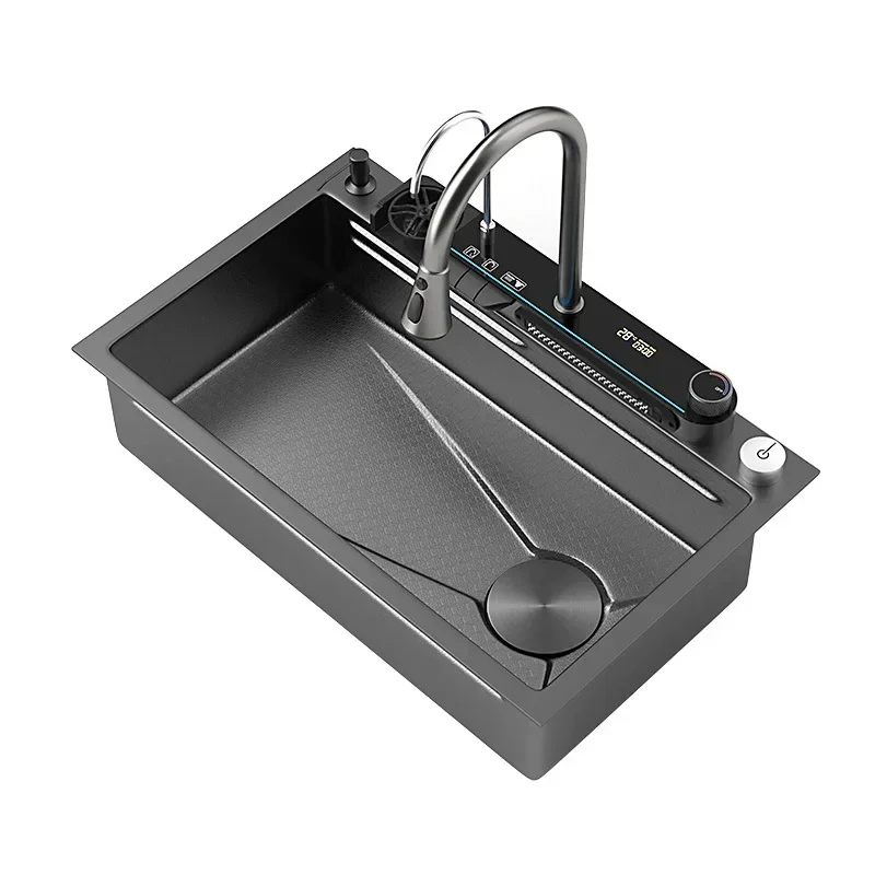 Waterfall Nano 304 Stainless Steel Dish Sink With Digital Display, Large Single Sink, Kitchen Sink, And Cup Washing