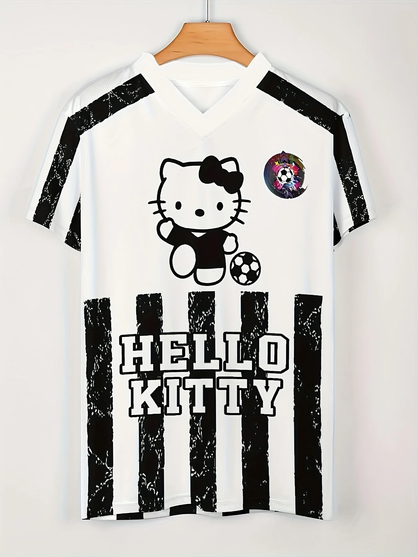 

Hello Kitty Women Soccer Jersey T-Shirt White V-Neck Cute Anime Sporty Top Spring/Summer Casual Wear Fashion Tops Women Pajamas