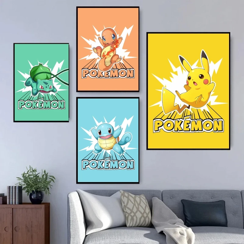 

Canvas Art Walls Painting Pokemon Pikachu Cartoon Character Picture Children's Bedroom Decor Modern Home Hanging Comics Pictures