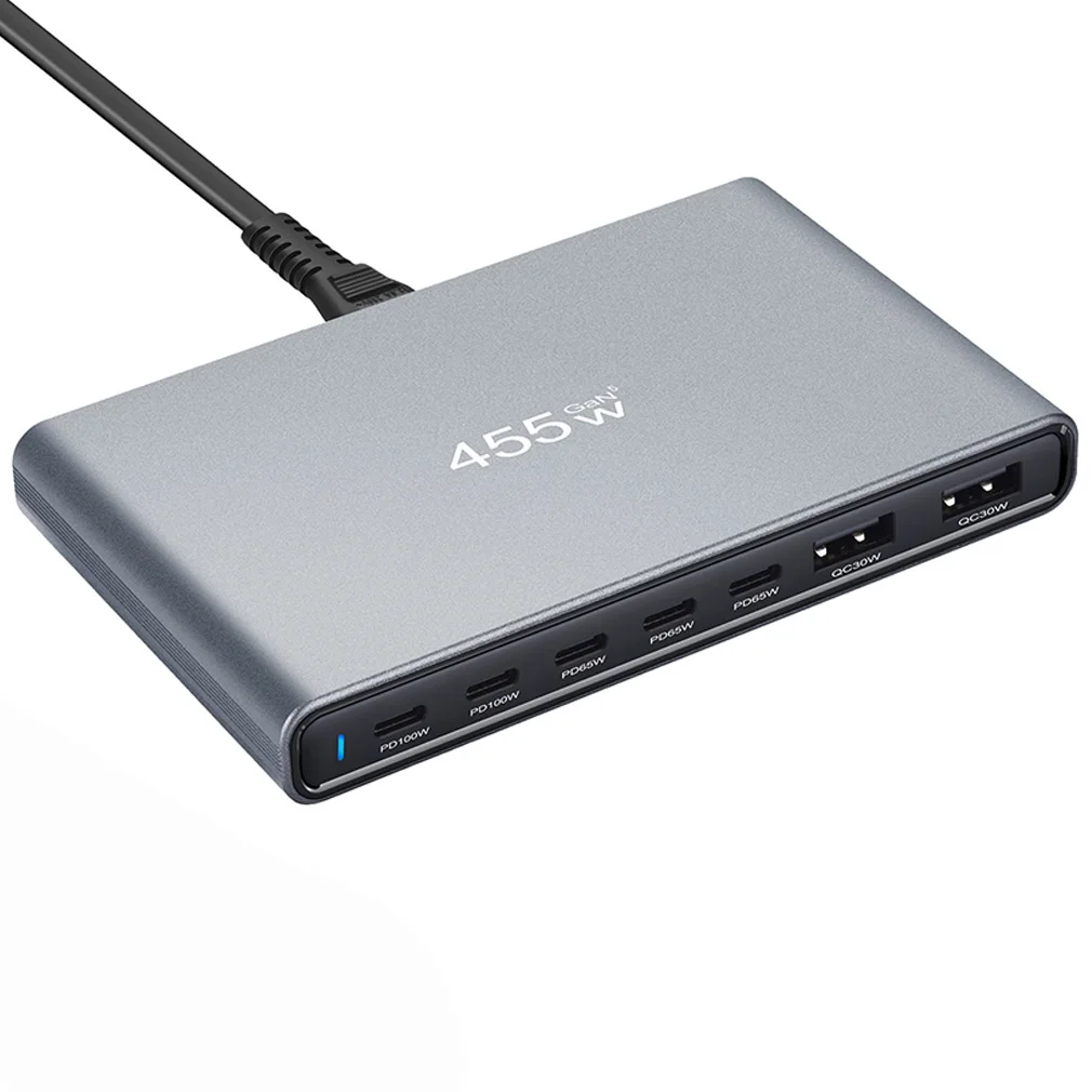 Multi-Port 455W GaN Desktop Charger Ultra-Slim 5C2A 7-Port USB-C Fast Charging Station Adapters for Phones Tablets Dropshipping