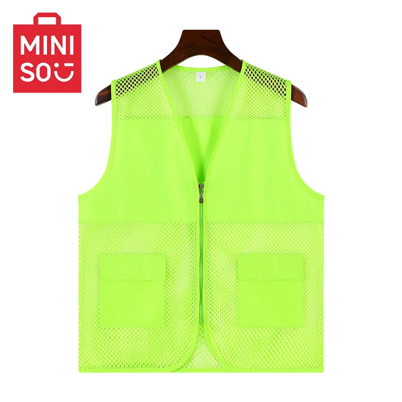 MINISO breathable, sweat wicking, and durable jacket with no bag, one side zipper, fishing vest, fishing net, double pockets, ou