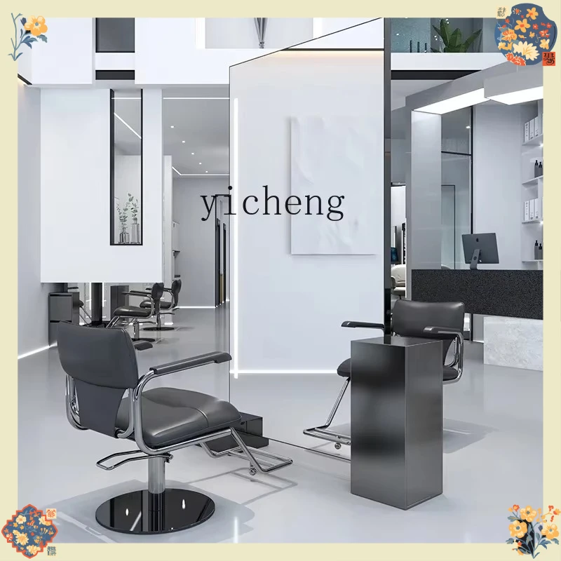 L- Mirror Stand Haircut Mirror Single/Double-Sided with Light Stainless Steel Floor Haircut Mirror