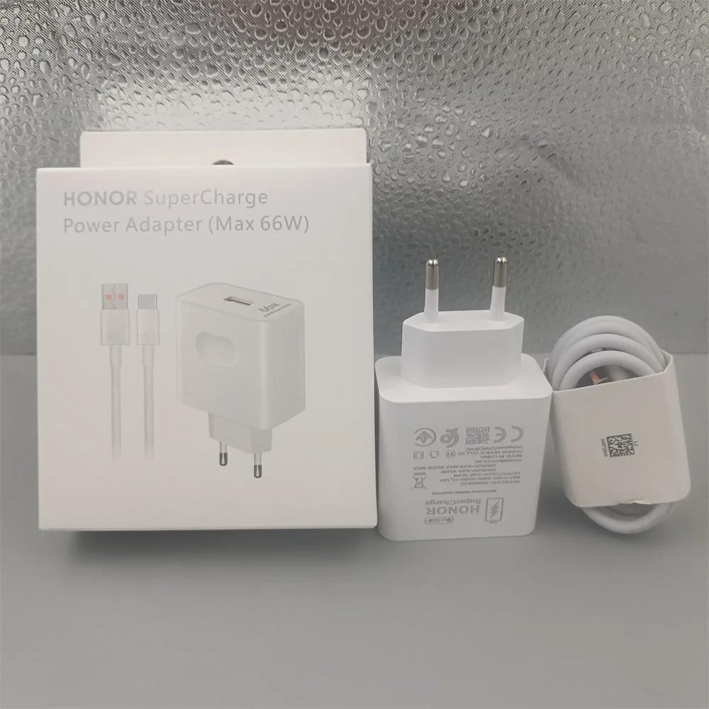 Original Honor 66W EU Plug SuperCharge Fast Charger Travel Adapter 6A Type C Cable For Honor 90 80 7