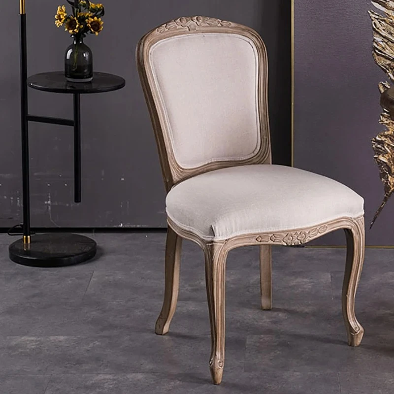 For Country Wooden Dining Chairs Simple Retro Home Furniture Carved Fabric Leisure Chair Restaurant Back Armchai