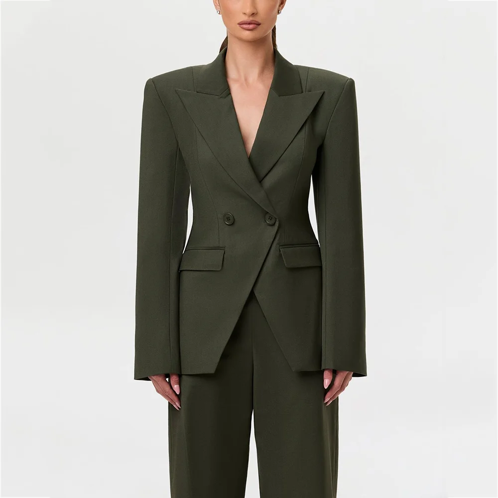 

Professional Women's Suit Two Piece Classic Peaked Lapel Double Button High Quality Business Meeting Daily Office Formal Set