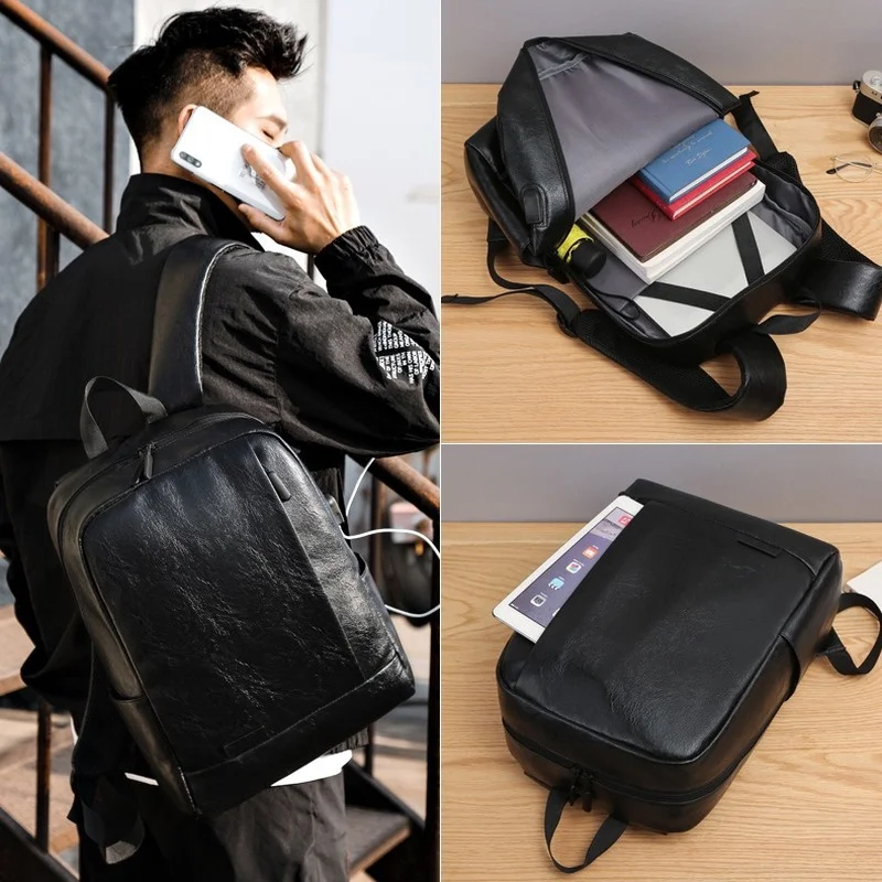 

New Men's Business Travel Backpack Made of PU Fabric Waterproof 14 Inch Laptop Bag Fashionable Student Backpack Hot Sale