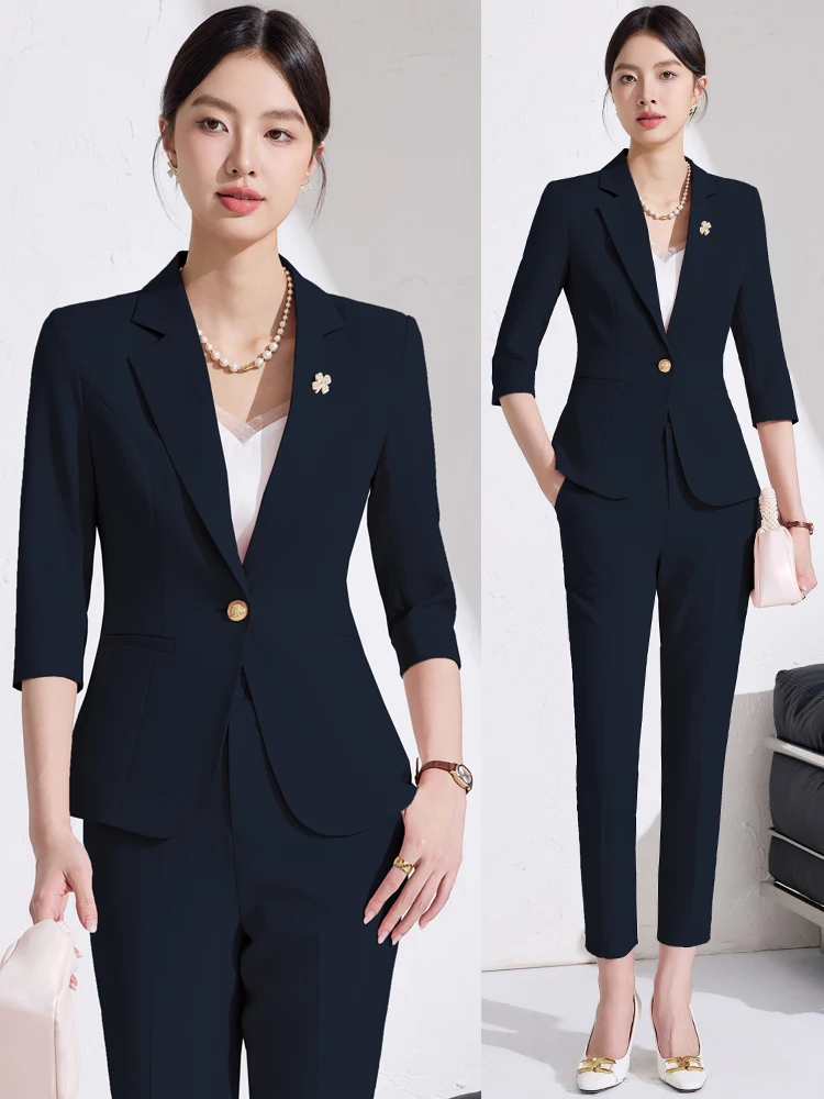 

Business Suit Set Women's 3/4 Sleeve Thin Professional Formal Mid-Sleeve Western Style Workwear Spring Summer Small Size