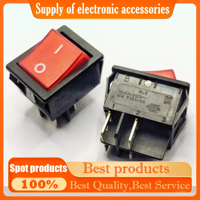 Original RL2 ship-type switch with 4 pins and 2 positions, red light, 16A, 250V, T125/55, KCD4, opening size 22*29mm