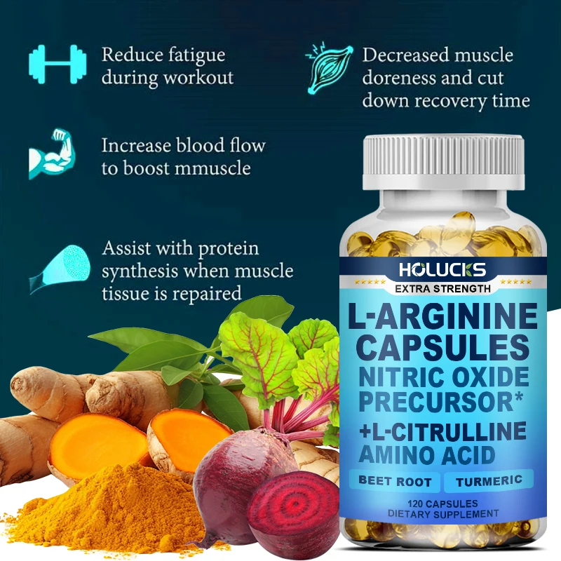 HOLUCKS L-Arginine Nitric Oxide Capsules, Pre-Workout Booster with L-Citrulline, Beet Root, Turmeric for Muscle Pump & Endurance