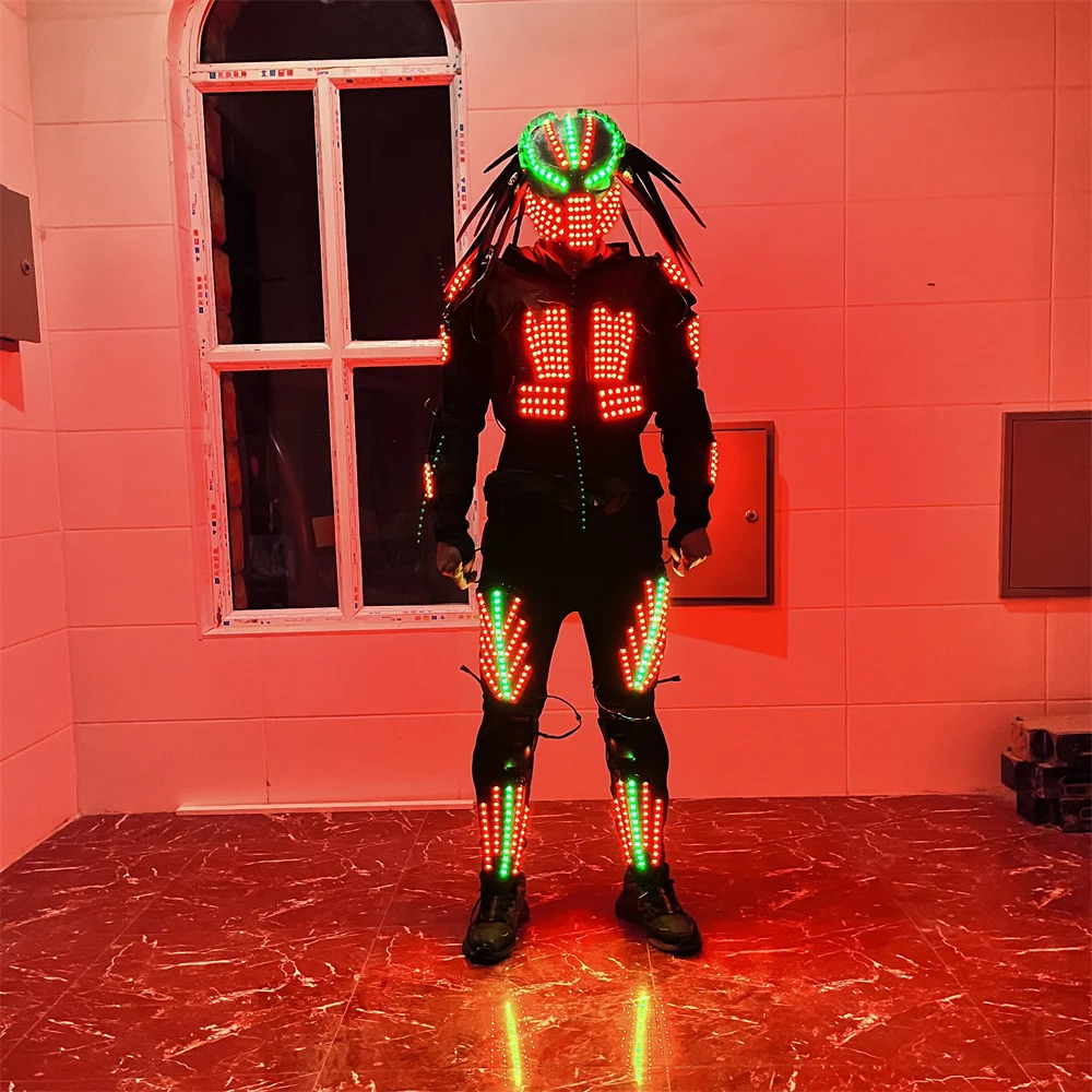 Cool RGB Remote Led Robot Costumes Flashing Jacket Suit Predator Mask Performance Ball Dancing Party Colorful Clothes Props