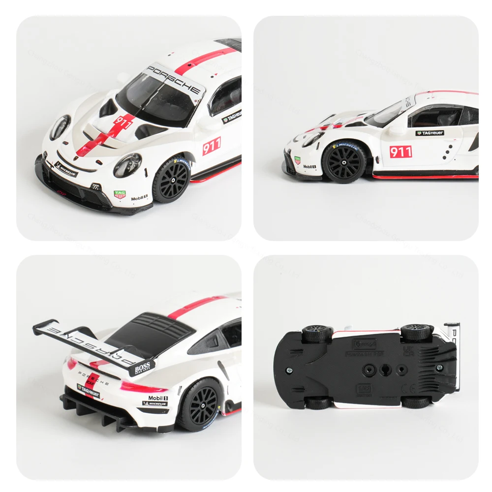 Bburago 1:43พอร์ช911 RSR โมเดลรถแบบหล่อแบบคงที่ mainan mobil balap กล่องอะคริลิค